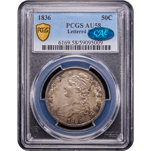 1836 Capped Bust Half Dollar 50c Lettered Edge PCGS AU58 CAC - Picture 2 of 5