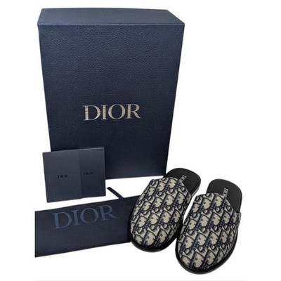 NIB Dior Oblique Navy Monogram Print Homme Indior Jaquard Mule Size EU 39
