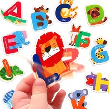 26 PCS Alphabet Animal Gel Stickers Colorful Uppercase Alphabet Cartoon Animals