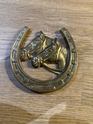 Reclaimed Vintage Brass Horse Head Shoe Door Knocker