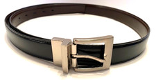 Men's Reversible Black/Brown Genuine Leather Sz. 40/100 Silver Tone Buckle Belt