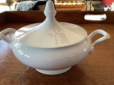 Vintage Laveno Tureen & Lid, Large Covered Footed Serving Dish Bowl Pure White