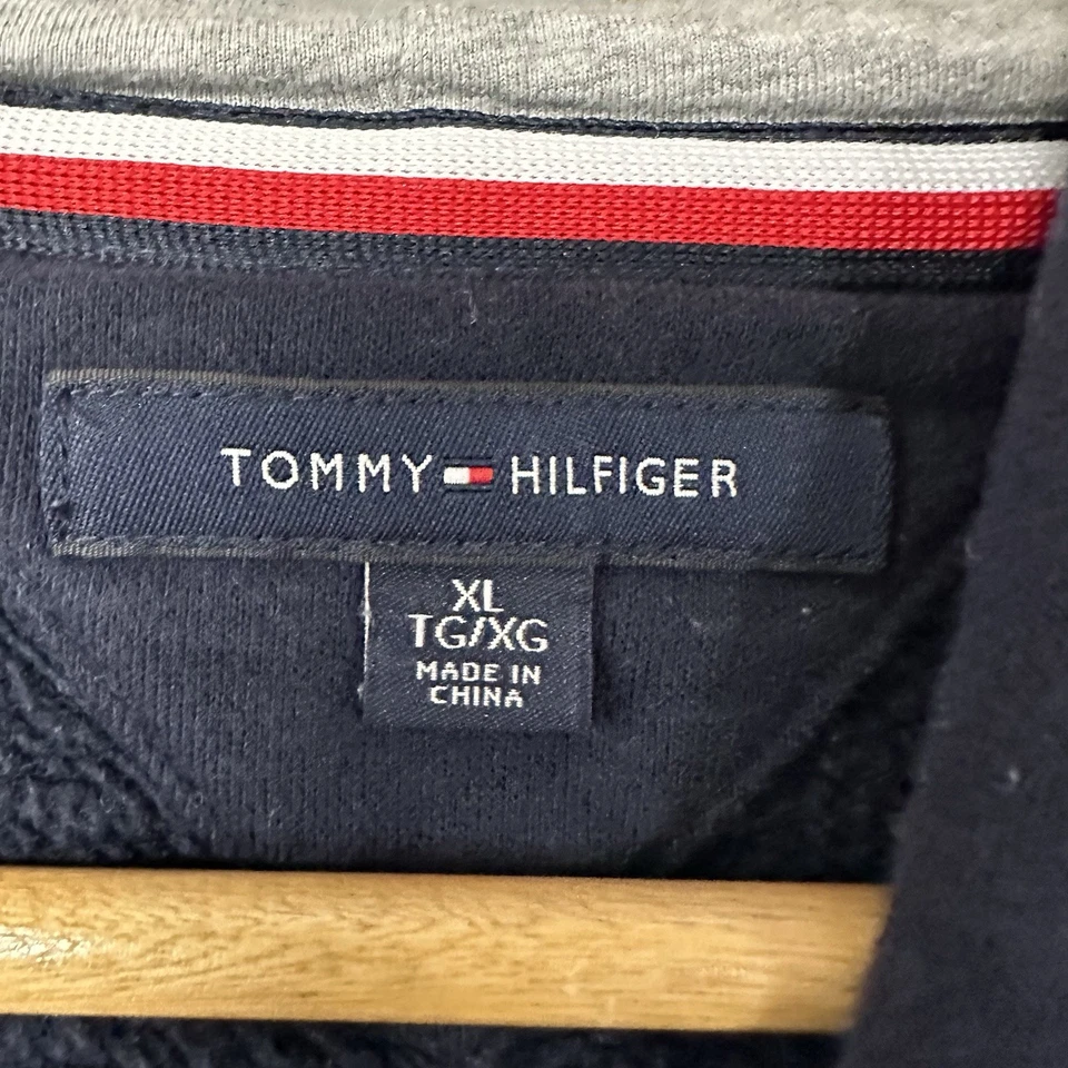 Tommy Hilfiger Men's Solid Zip Up Logo Fleece Hoodie Sweatshirt Navy, XL - Image 3 of 3