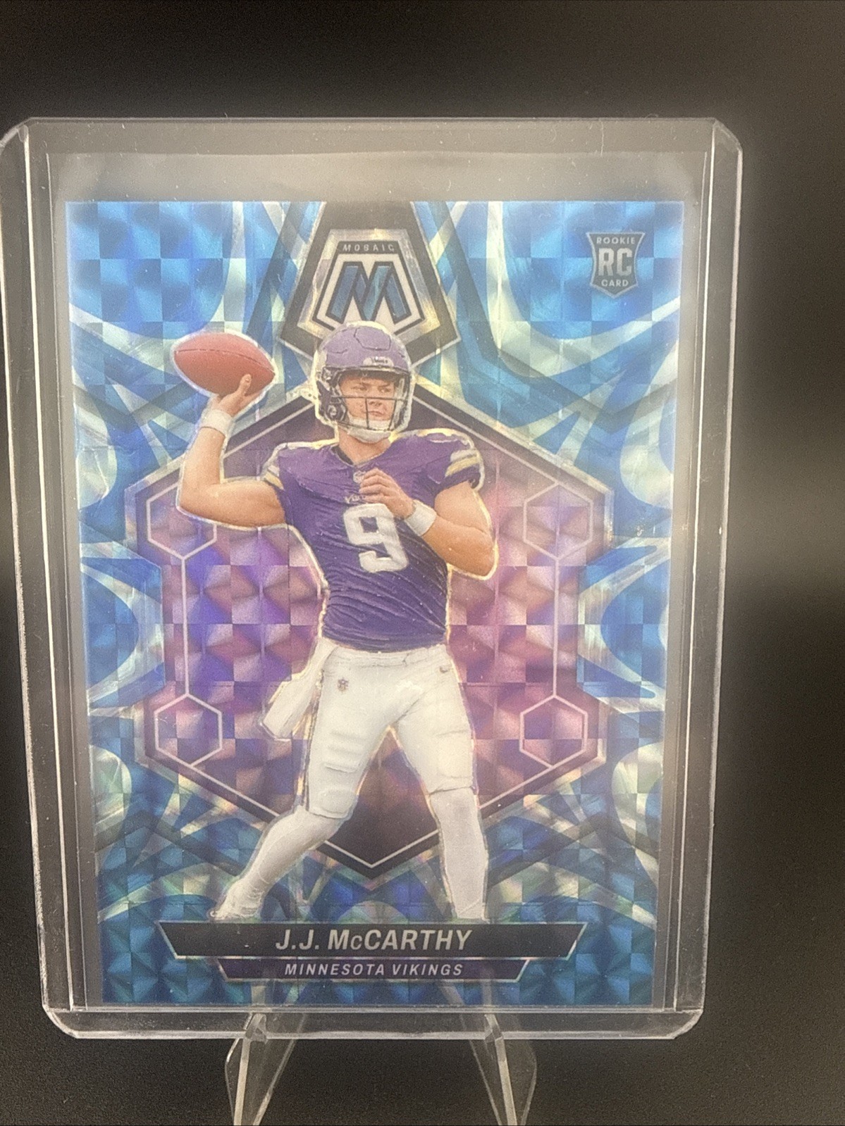 2024 Panini Mosaic JJ McCarthy Blue Reactive Prizm Rookie Card #310 Vikings