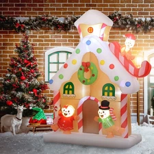 Outsunny 7' Christmas Inflatable Gingerbread House with Built-in LED Lights