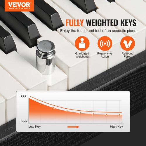 VEVOR Piano numérique entièrement lesté à 88 touches support mode double clavier - Imagen 2 de 12