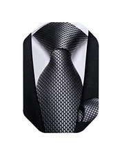  Mens Solid Color Tie and Pocket Square Set Woven Silk Plain Necktie Smoky Grey