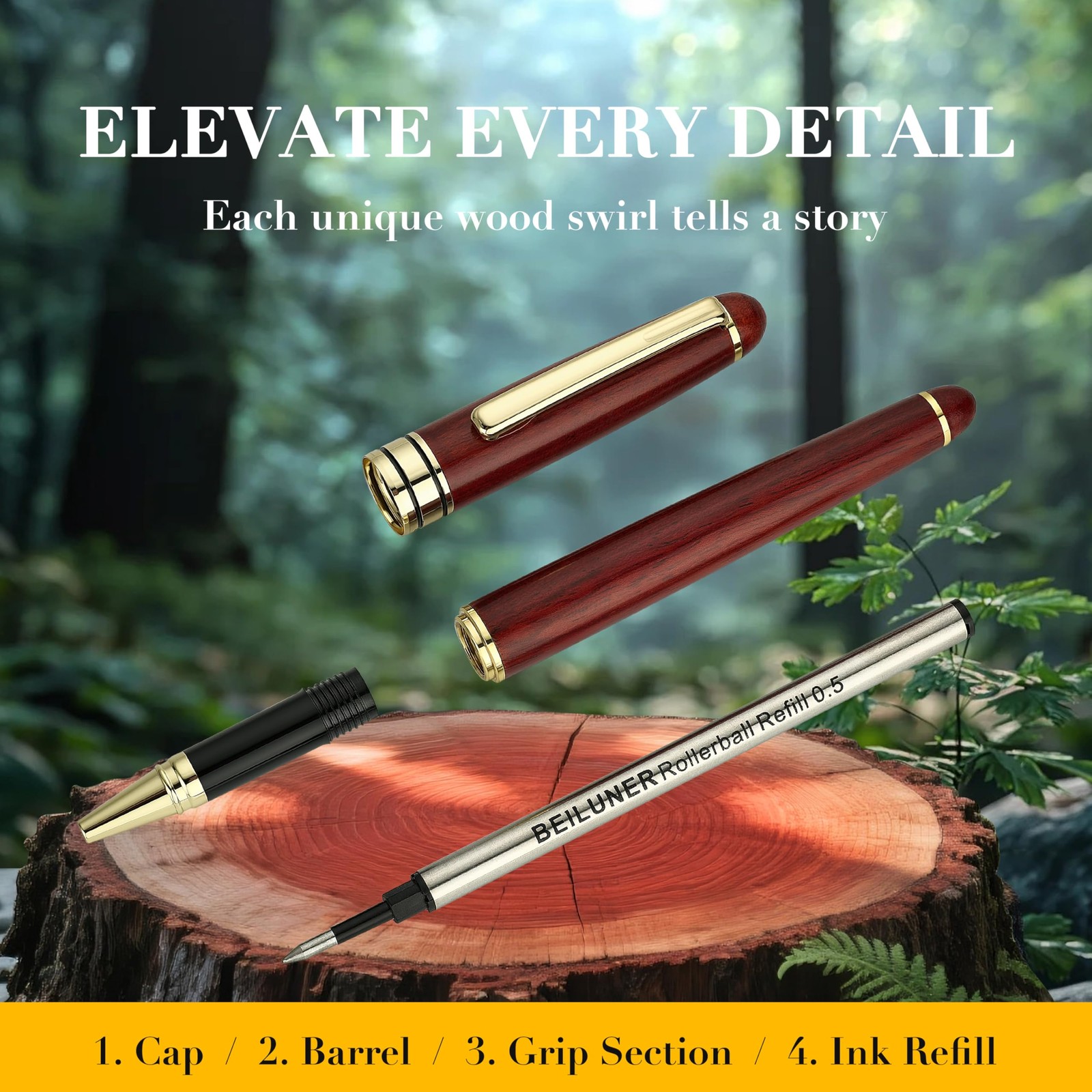 BEILUNER Luxury Wood Ballpoint Pen Writing Set,Rosewood-Elegant Fancy Nice Gi...