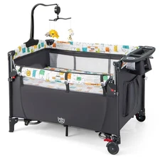 5-in-1 Pack and Play, Baby Bedside Sleeper with Bassinet, Multifunction Bedsi...