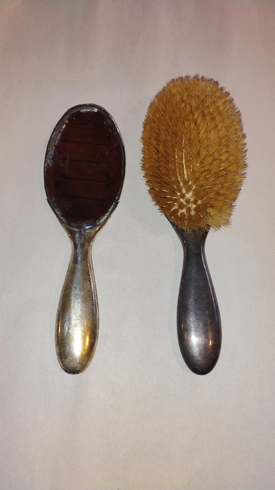 Винтажная щетка и зеркало для туалетного столика из чистого серебра Gorham — дрезденский розовый узор - Изображение 3 из 4