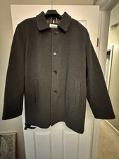 Cole Haan Men's Button Up Wool-Blend Plush Car Coat in Dark Grey Size XXL (2XL)