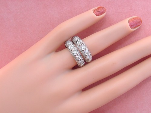 ART DECO STYLE .75ctw DIAMOND PLATINUM 5.37 mm WIDE ETERNITY BAND RING size 7.5+ - Picture 7 of 16