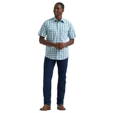 112379029 Wrangler Men's Wrinkle Resist Short Sleeve Snap Shirt - Pale Teal NEW