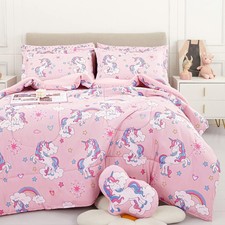 Kids Twin Comforter Sets for Girls 6 Pieces Pink Unicorn Bedding Set for Teen...