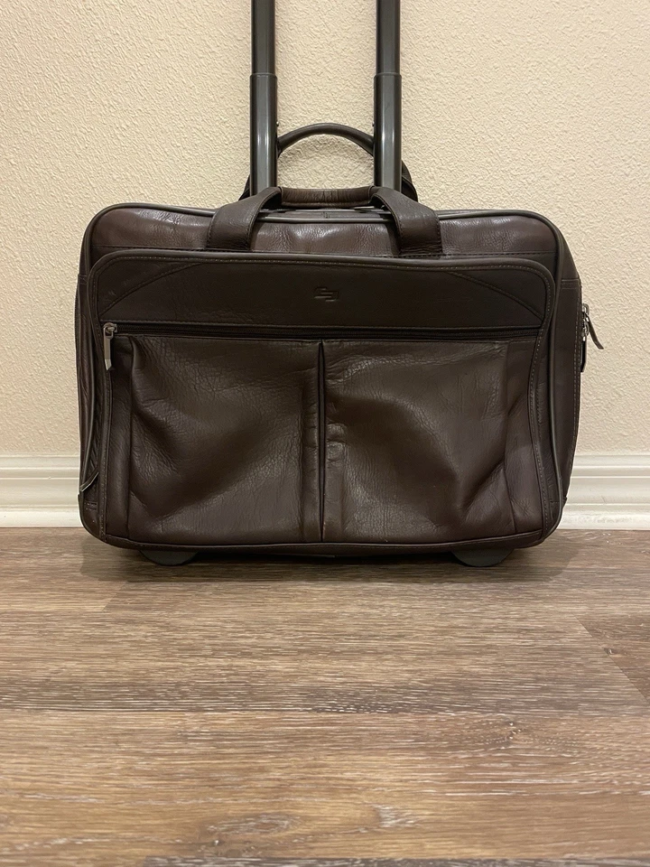 SOLO NY Walker Brown Leather Rolling Briefcase/Laptop Bag Luggage Travel/School - Image 2 of 4