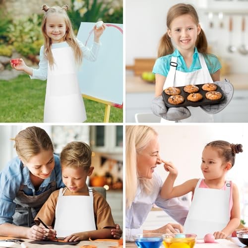 Pack Kids Apron Adjustable Children Apron with 2 Pockets Children Chef 10 White - Bild 5 von 6