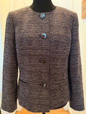 Kasper Tweed Blazer Jacket Womens Size 6 Purple Gray Collarless Button Up Lined