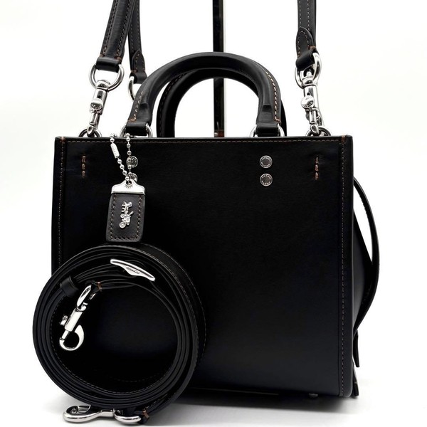 COACH Rogue 20 Glovetanned Leather Tote 2Way Shoulder Bag Black Near Mint