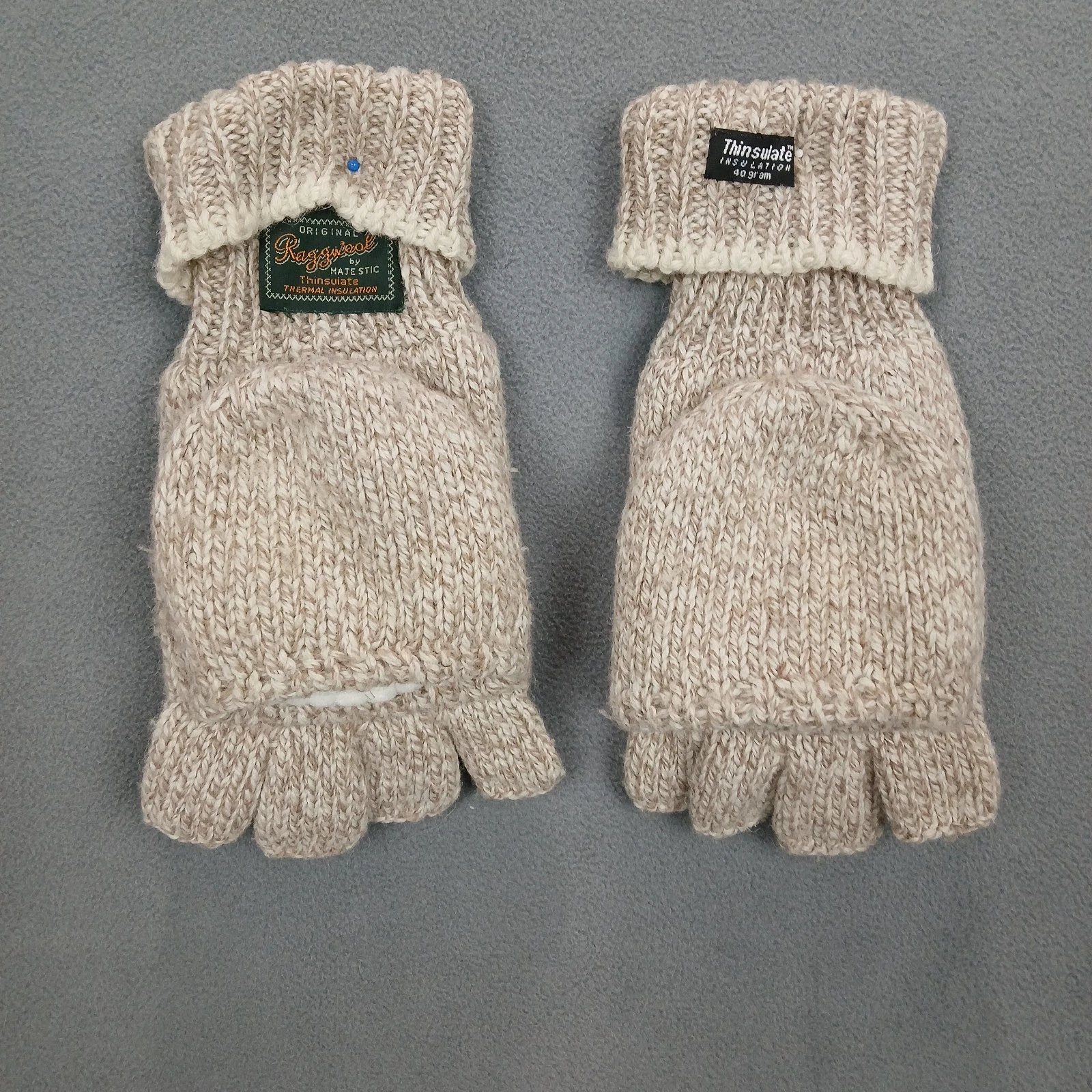 Majestic Thinsulate Thermal Insulation Glove Mens Beige Ragg Wool Full Fingered