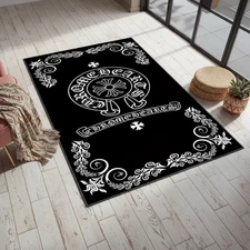 Chrome Heart Rug, Street Fashion Famous Brand Black Carpet Mat Decor