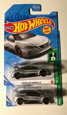 21 Hot Wheels Nissan Leaf Nismo Rc 02 Hw Green Speed Lot Of 2 New M Case Ebay