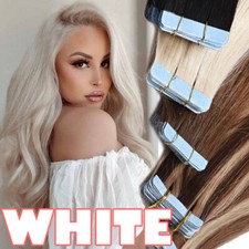 CLEARANCE Tape In 100 Real Remy Human Hair Extensions Skin Weft Full Head White