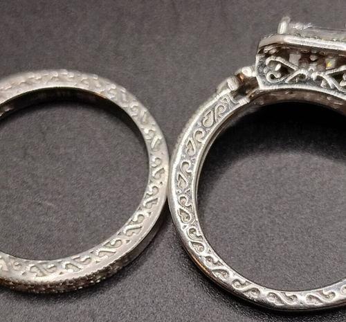 2 Piece Square Womens Ring Set 925 Sterling Silver Wedding Engagement Size 7 - Picture 6 of 8