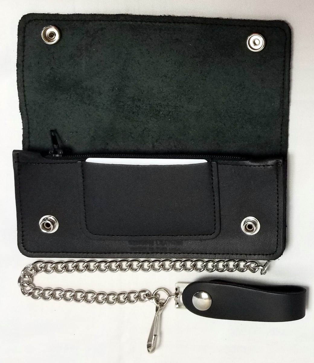 Black Leather Trucker Wallet With Buffalo Nickel Snaps & 12