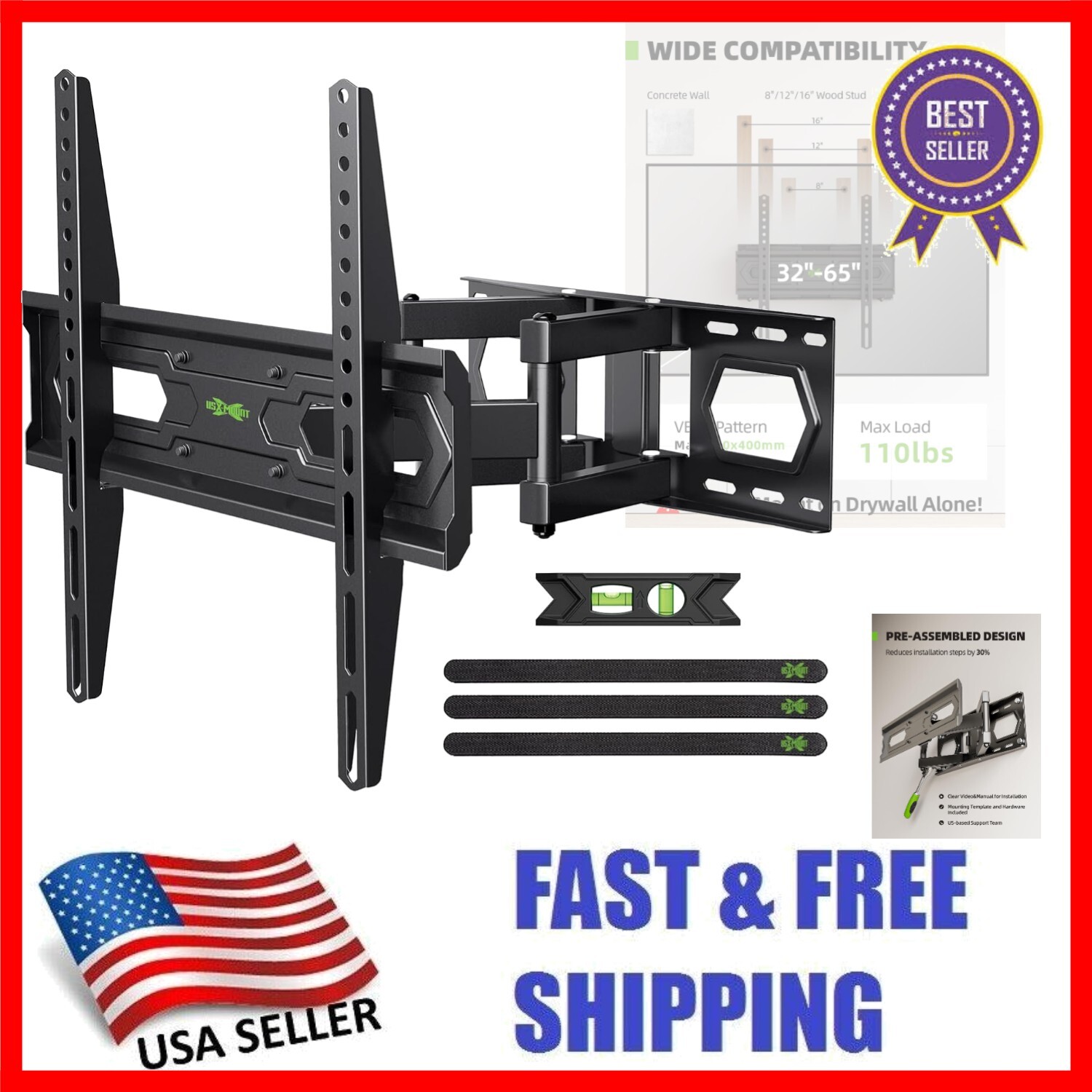Universal TV Mount for 32-65 inch TVs with Easy Installation - Expertly Designed-image