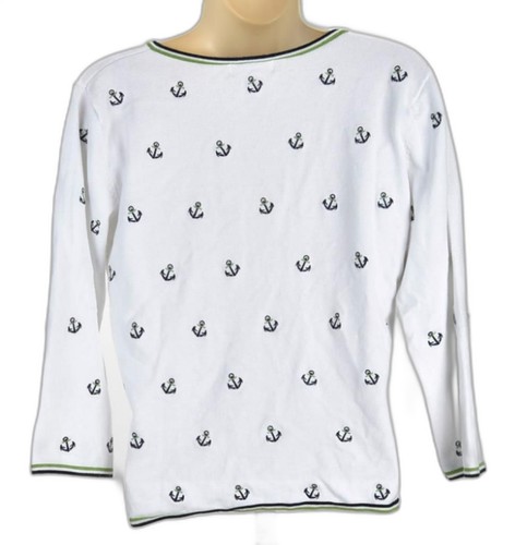 Peck and Peck Collection Embroidered Anchor V-Neck Sweater Size M - Picture 2 of 3