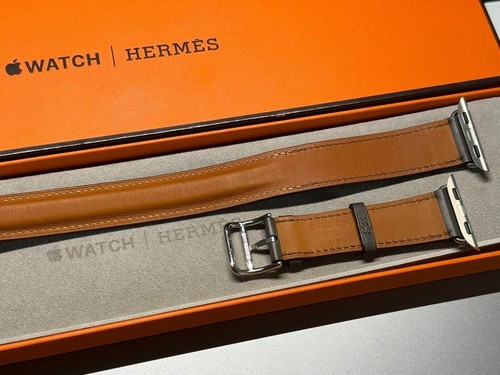 HERMES Apple Watch 41/40/38mm Etain/Beton Leather Band Double Tour with Box - 第 5/9 張圖片