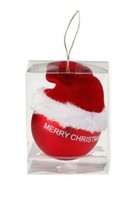 Weihnachtskugel Mit MüTze Merry Christmas 6,5 Cm Rot Glas