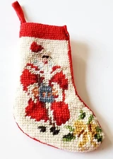 Vintage Mini Needlepoint Christmas Stocking Old Time Santa 4.5" 