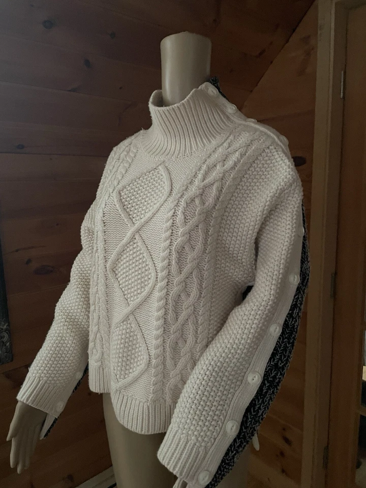 Rag & Bone 高领粗针织白色黑色毛衣羊毛混纺大码 — 第 3/4 张图片