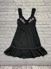 Urban Outfitters Lux Mini Dress Size S Black Floral Embroidered Fairy Grunge NEW