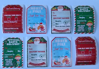 8x Weihnachtsaufkleber zum Verschließen Paketkarton geprüft von Elf Lieferung Schornstein 
