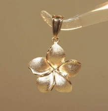 16.5MM SOLID 14K ROSE GOLD DC MATTE HAWAIIAN TROPICAL PLUMERIA FLOWER PENDANT #2