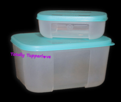 Tupperware Freezer Mates Containers Set of 2 Rectangles 3 Cup / 4 oz. Blue VGUC