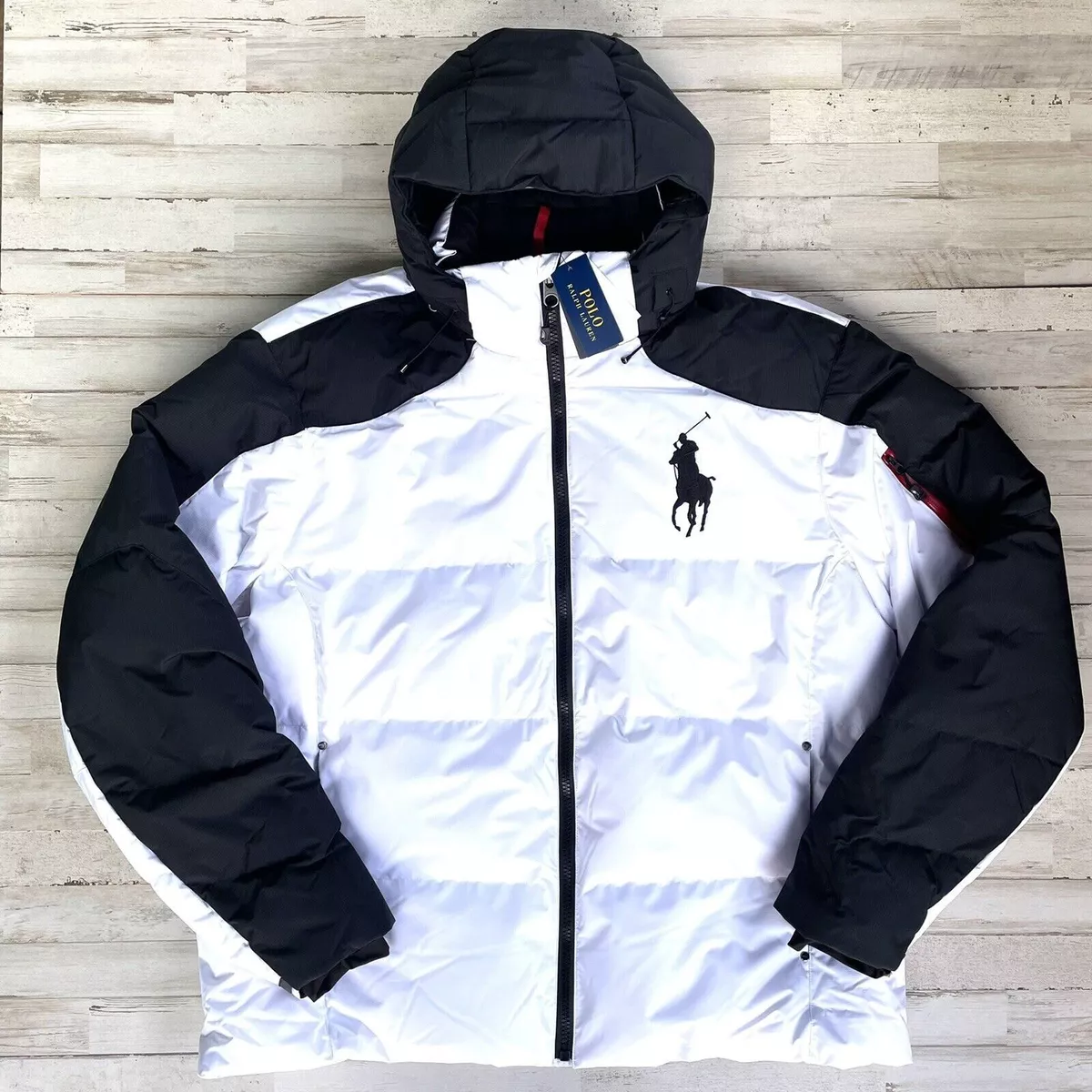 Polo Ralph Lauren Men s Big Tall Big Pony Hooded Down Jacket White Black 2XB