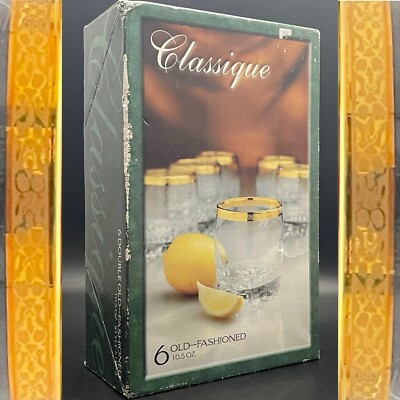 Pasabahce 1909 Classique Gold Trim Double Old Fashioned 6pc Set Turkey 10.5oz