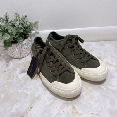 NWT Massimo Dutti Mens Rubberised Split Leather Suede Trainers Khaki 2110 9 (42)