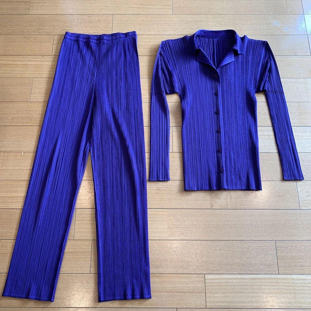 Pleats Please Issey Miyake blue setup Cardigan & Pants 3 size