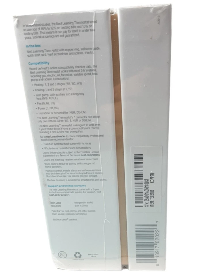 Nest 3rd Generation T3021US Learning Copper Programmable Thermostat Copper - Image 2 of 3