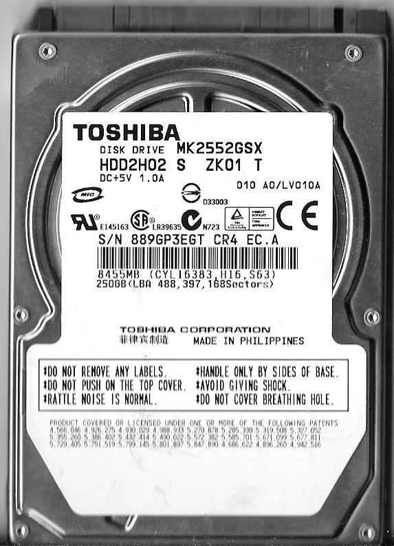 Toshiba MK2552GSX HDD2H02 S ZK01 T 250GB Sata Hard Drive | eBay