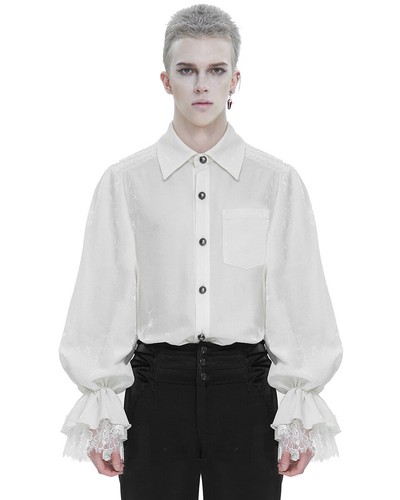 Devil Fashion Mens Steampunk Aristocrat Jacquard Dress Shirt - White - Picture 3 of 13