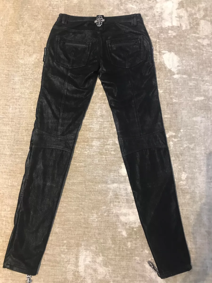 Philipp Plein Couture black leather effect jeggings size XS eBay