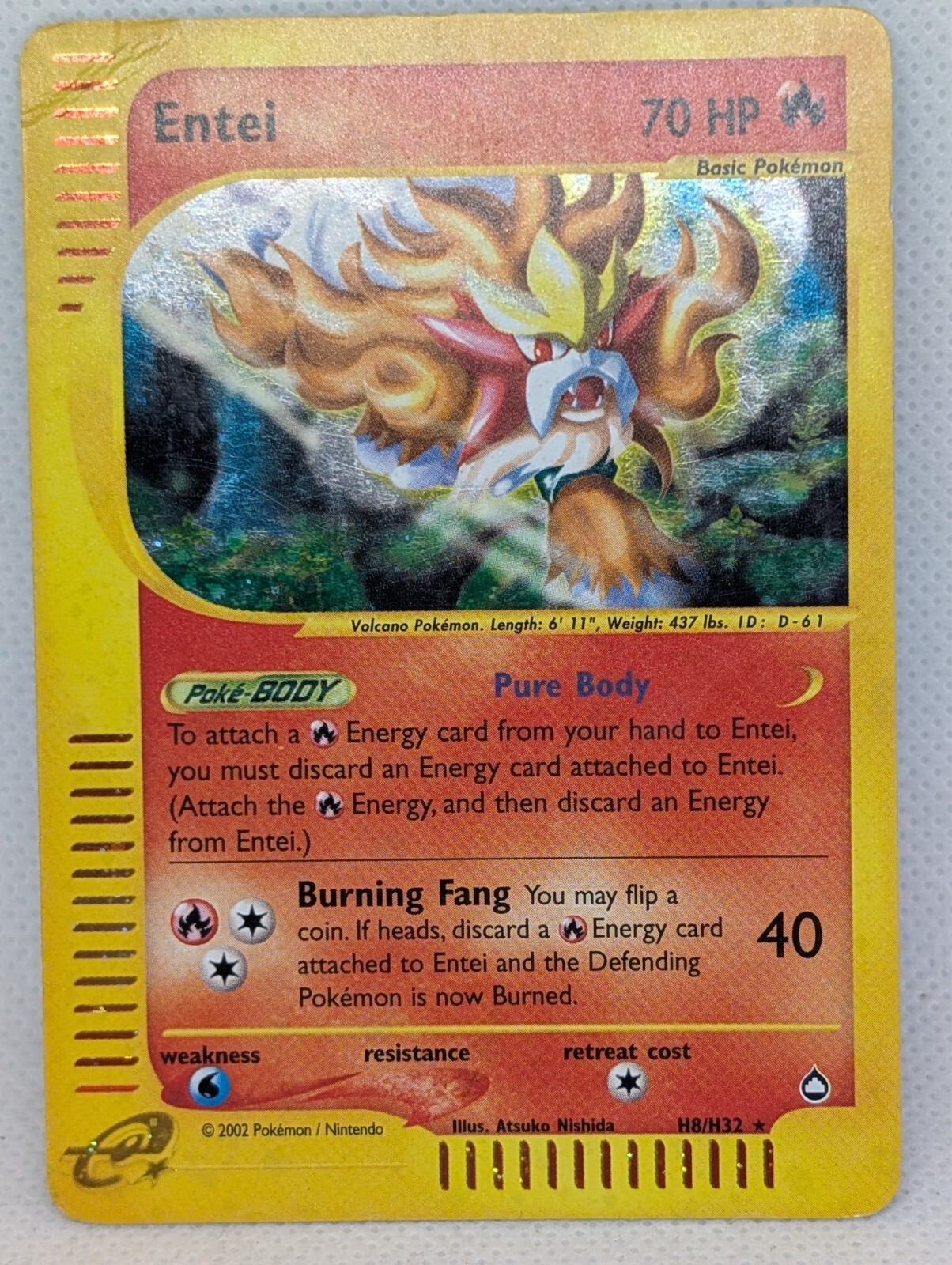 Entei H08/H32 Aquapolis Holo Ultra Rare Pokemon TCG Nintendo Legendary MP