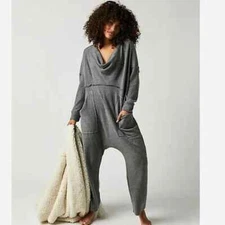 NEW Free People Intimately KICKBACK Romper Harem Cozy Jumpsuit in Gray S NWOT