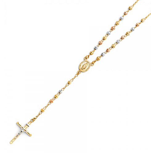 14K Yellow White Rose Gold Rosary 