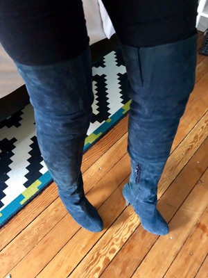 blue suede thigh high boots